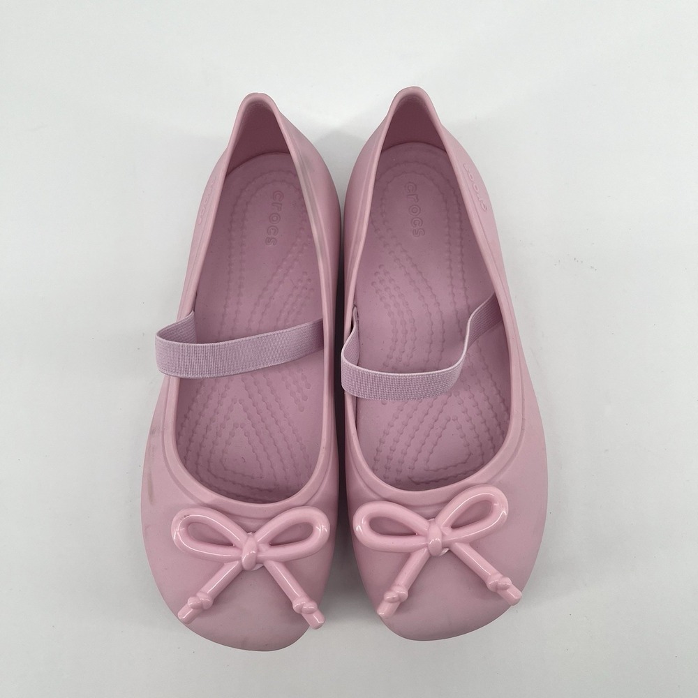Crocs Girls Pink Mary Jane Ballet Flats Bow Slip On Shoes Kids Size 13 C13 - Picture 2 of 7